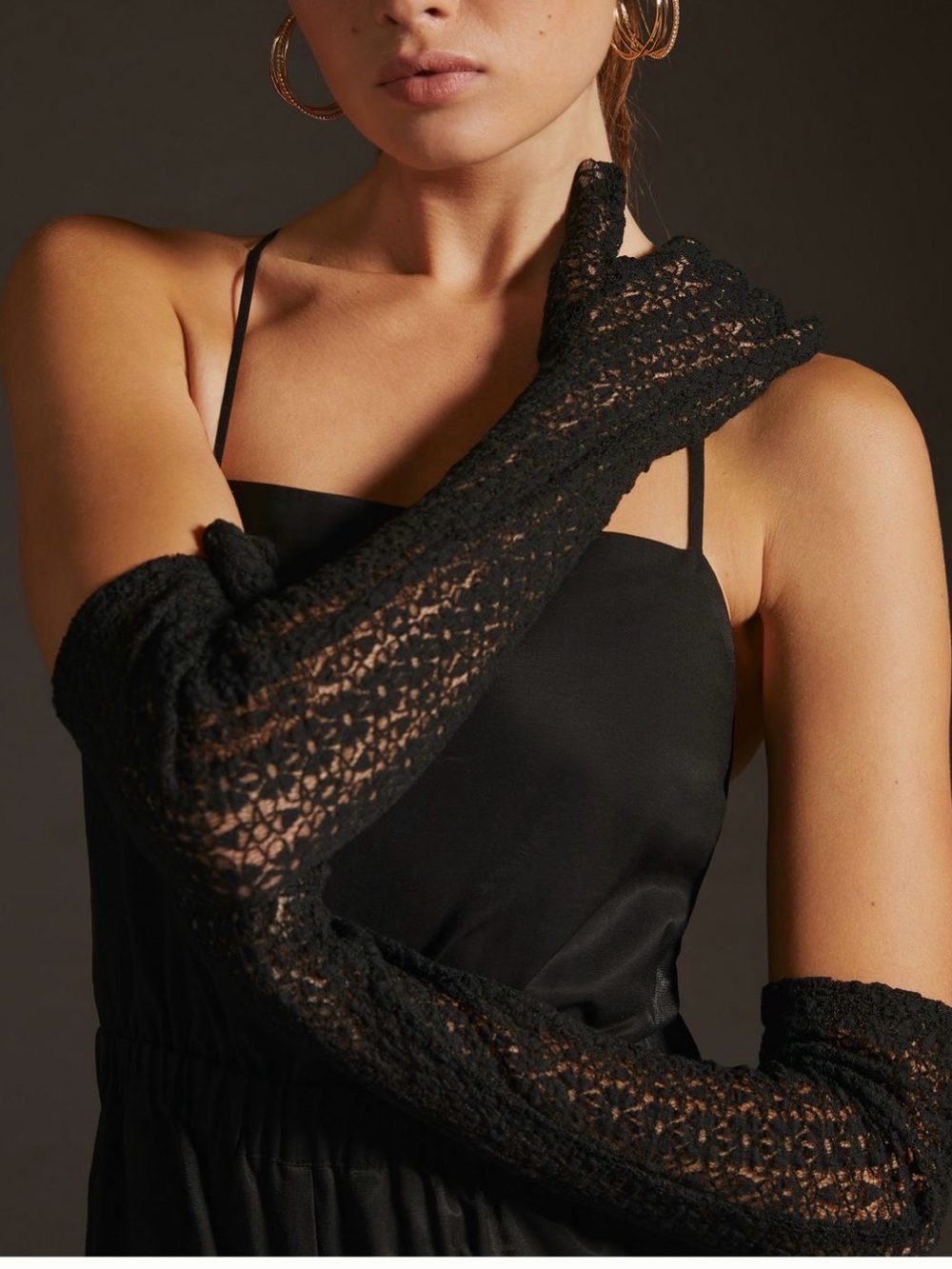 NWT Anna Sui Black Long Lace Opera Gloves